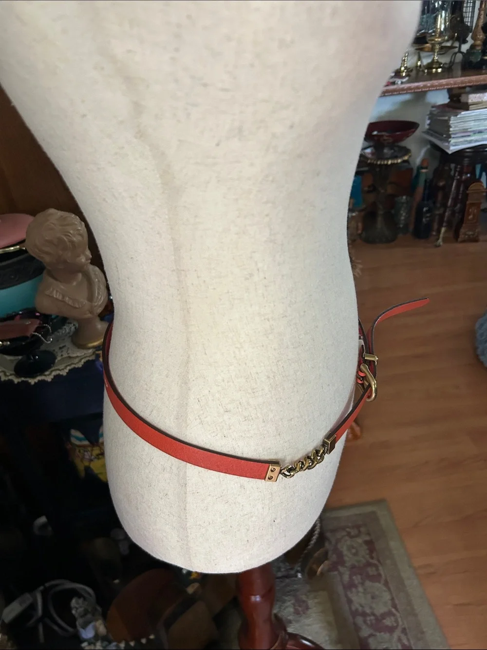 Burnt Orange Leather Chain-Detail Belt